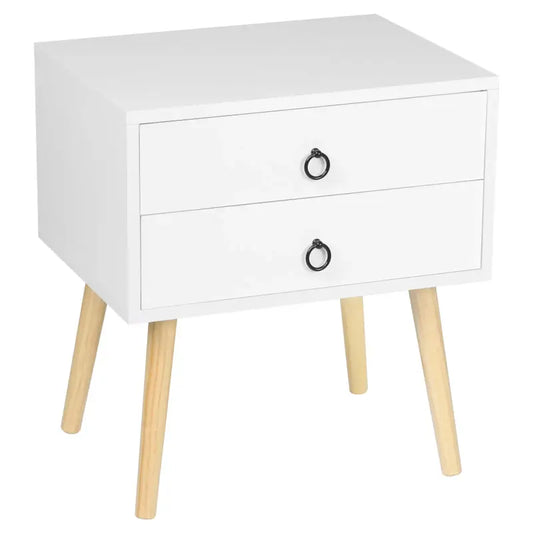 BukkitBow - Nachtkastje Met 2 Lades - Geschikt als Koffie/Thee Tafeltje - Opbergkast voor Slaapkamer Met Houten Poten - (46X35X50CM)