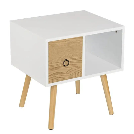 BukkitBow - Nachtkastje met Lade - MDF en Massief Hout - Wit of Grijs met Eikenhout - Max Belasting: 5kg - 48x40x50cm