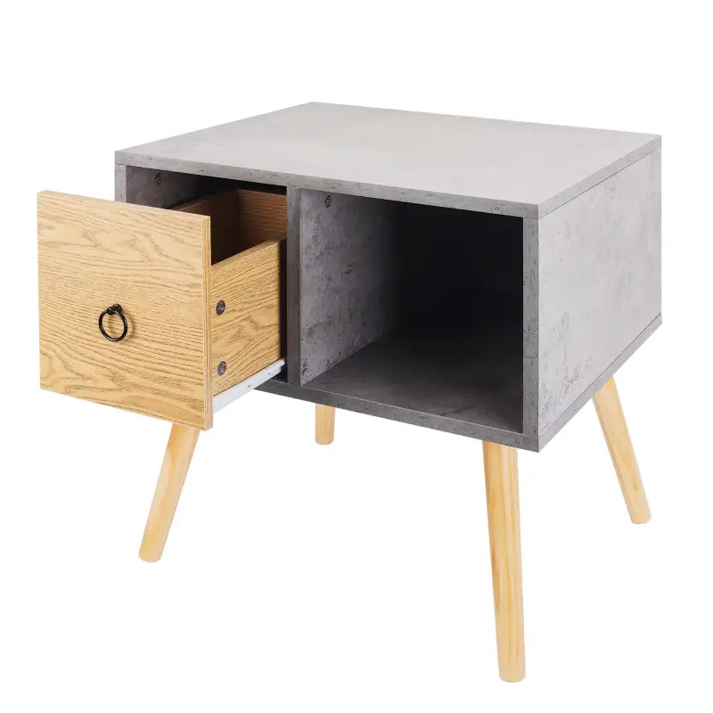 BukkitBow - Nachtkastje met Lade - MDF en Massief Hout - Wit of Grijs met Eikenhout - Max Belasting: 5kg - 48x40x50cm