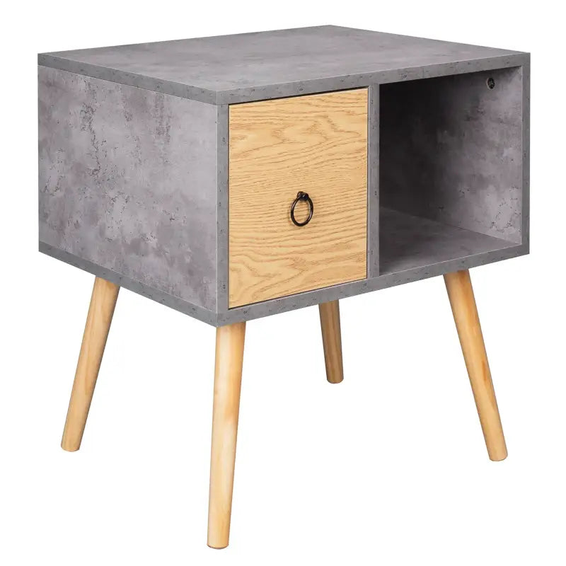 BukkitBow - Nachtkastje met Lade - MDF en Massief Hout - Wit of Grijs met Eikenhout - Max Belasting: 5kg - 48x40x50cm