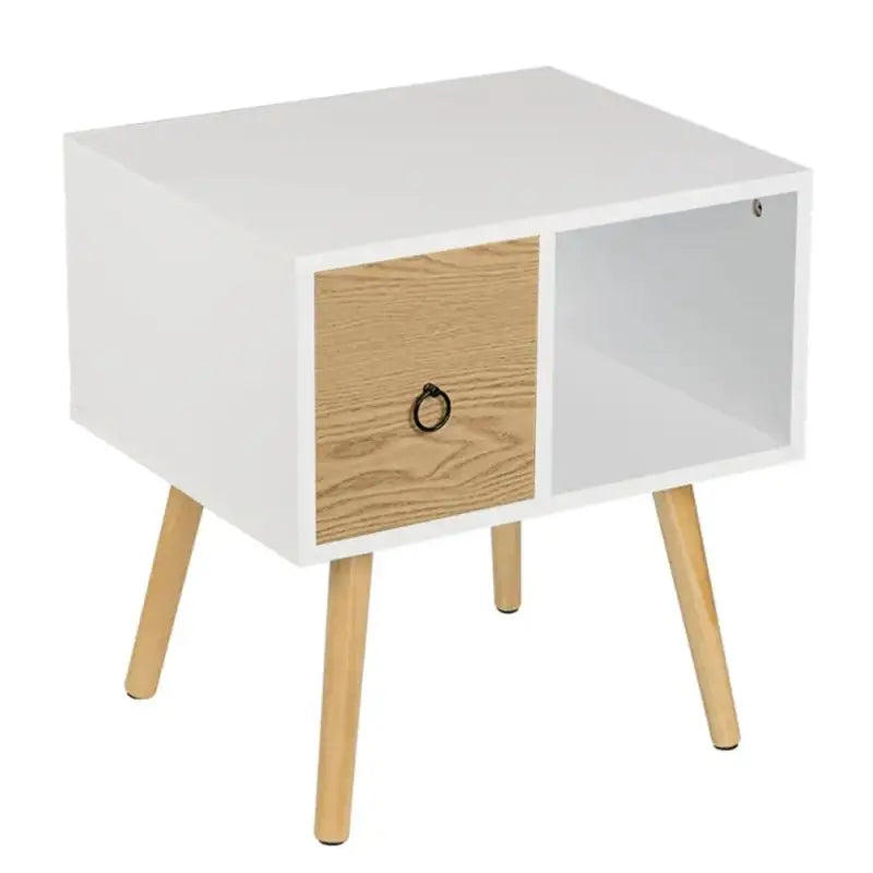 BukkitBow - Nachtkastje met Lade - MDF en Massief Hout - Wit of Grijs met Eikenhout - Max Belasting: 5kg - 48x40x50cm