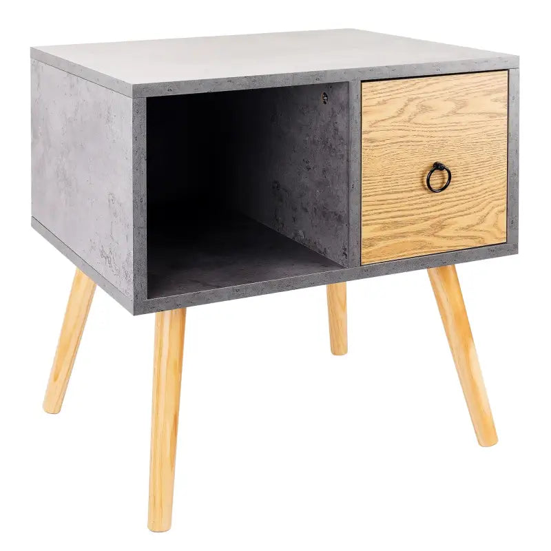 BukkitBow - Nachtkastje met Lade - MDF en Massief Hout - Wit of Grijs met Eikenhout - Max Belasting: 5kg - 48x40x50cm