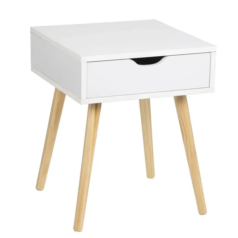 BukkitBow - Nachtkastje met Lade - MDF en Massief Hout - Wit of Grijs - Max Belasting: 5KG - 40x40x50cm