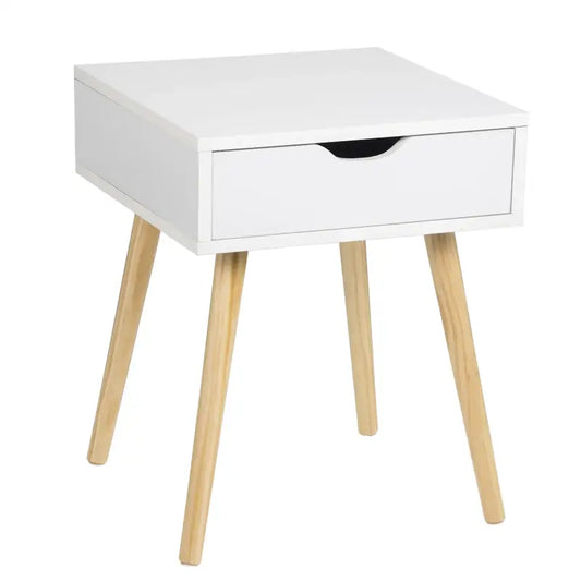 BukkitBow - Nachtkastje met Lade - MDF en Massief Hout - Wit of Grijs - Max Belasting: 5KG - 40x40x50cm