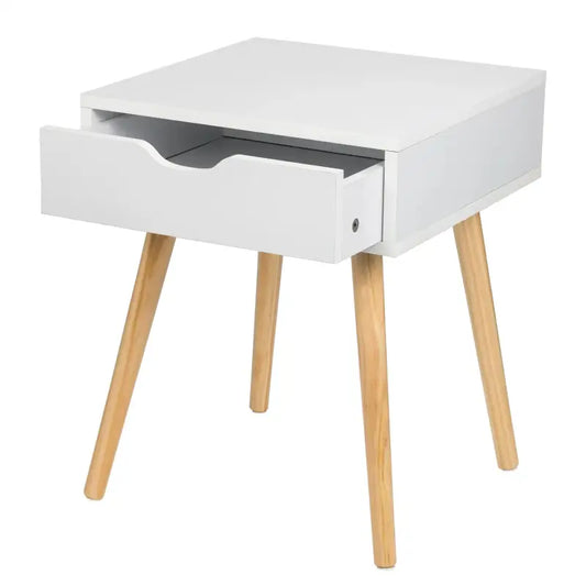 BukkitBow - Nachtkastje met Lade - MDF en Massief Hout - Wit of Grijs - Max Belasting: 5KG - 40x40x50cm