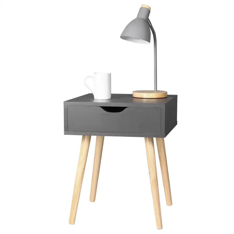 BukkitBow - Nachtkastje met Lade - MDF en Massief Hout - Wit of Grijs - Max Belasting: 5KG - 40x40x50cm