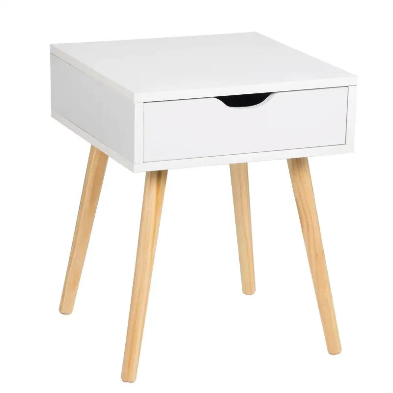 BukkitBow - Nachtkastje met Lade - MDF en Massief Hout - Wit of Grijs - Max Belasting: 5KG - 40x40x50cm