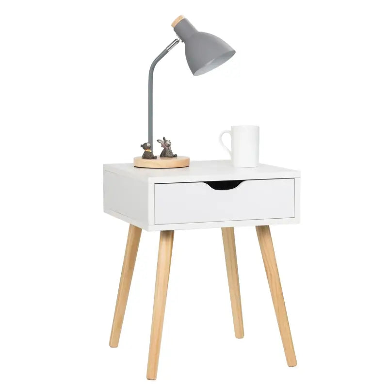 BukkitBow - Nachtkastje met Lade - MDF en Massief Hout - Wit of Grijs - Max Belasting: 5KG - 40x40x50cm