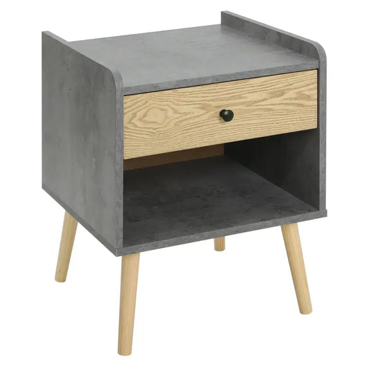 BukkitBow - Nachtkastje met Lade - Sterk Hout met Massief Houten Poten - Grijs met Licht Eikenhout - Max Belasting: 30kg - 44x55.7x41cm