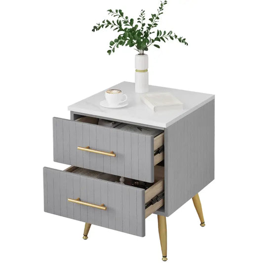 BukkitBow - Nachtkastje van Fluweel - Met 2 Lades en Gouden Poten (40X40X50CM)