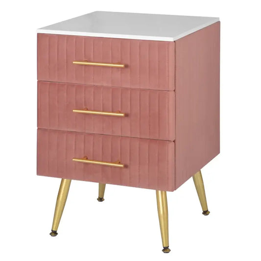 BukkitBow - Nachtkastje van Fluweel - Met 3 Lades en Gouden Poten (40X40X60CM)