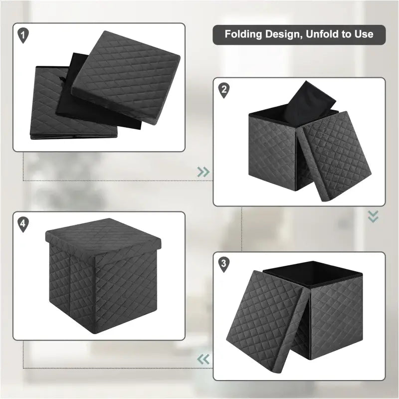 BukkitBow - Opbergpoef met Deksel - 40L Capaciteit - Modern Design - Opvouwbaar - Zachte Zitting - 38x38x38CM