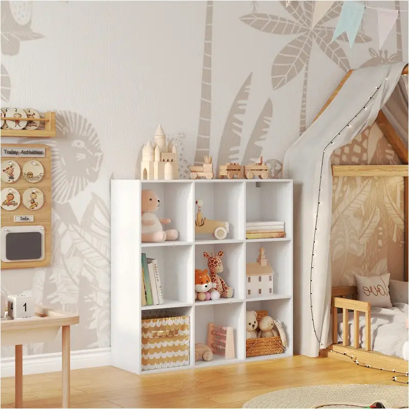 BukkitBow - Open Boekenkast met 9 Vakken - Hout/Melamine Fineer - Met achterwand - Ruimtebesparend en Stabiel - 94x93x29.5 cm