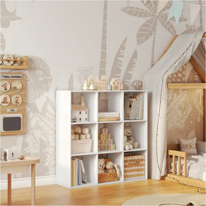 BukkitBow - Open Boekenkast met 9 Vakken - Hout/Melamine Fineer - Open Vakken - Ruimtebesparend en Stabiel - 94x93x29.5 cm