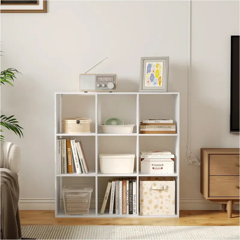 BukkitBow - Open Boekenkast met 9 Vakken - Hout/Melamine Fineer - Open Vakken - Ruimtebesparend en Stabiel - 94x93x29.5 cm