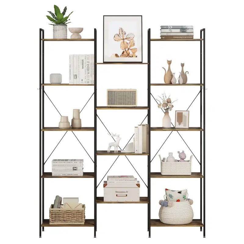 BukkitBow - Open Opbergrek / Boekenplank - Stevig Hout en Metaal - Industrieel Ontwerp - 134,5x176,5x30cm
