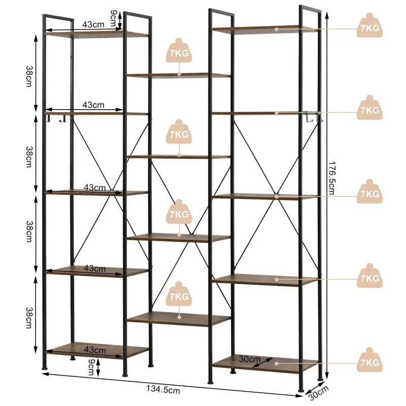 BukkitBow - Open Opbergrek / Boekenplank - Stevig Hout en Metaal - Industrieel Ontwerp - 134,5x176,5x30cm