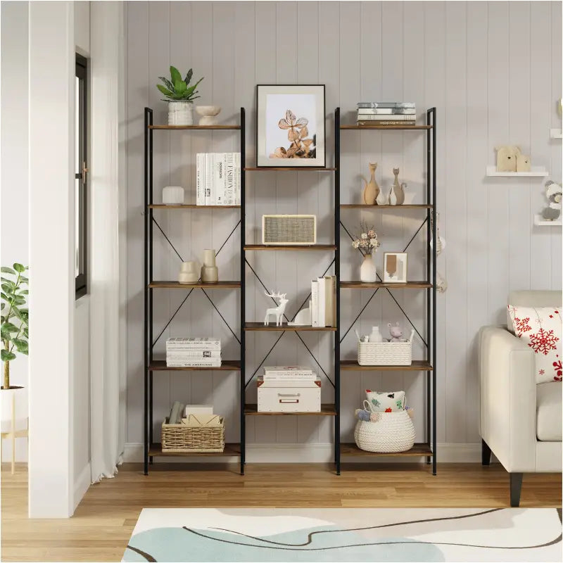 BukkitBow - Open Opbergrek / Boekenplank - Stevig Hout en Metaal - Industrieel Ontwerp - 134,5x176,5x30cm