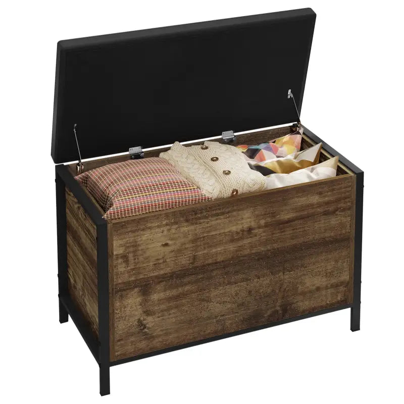 BukkitBow - Opslagkist met Zitkussen - Verborgen Opslag - Vintage Hout Look - Sterk en Duurzaam - Veiligheidsscharnieren - 82x42x54CM