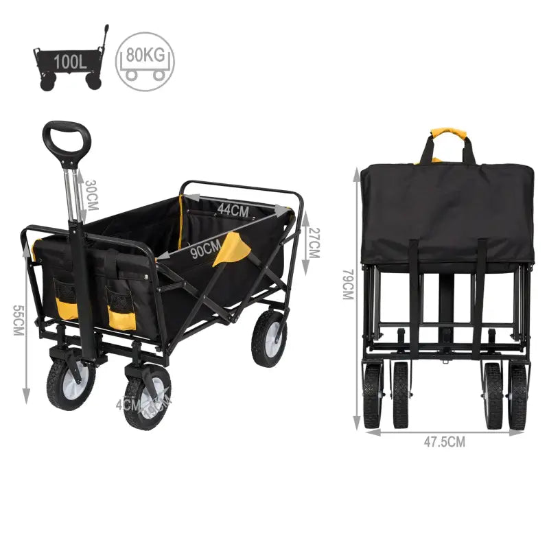 BukkitBow - Opvouwbare Bolderkar - Inklapbare Handkar met Stalen Frame - Massief Rubberen Wielen - Tot 80 kg Belasting