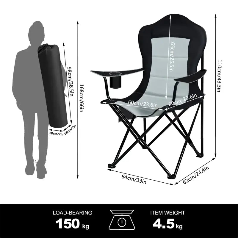 BukkitBow - Opvouwbare Campingstoel - Oxford Doek en IJzer - Comfortabel en Ruimtebesparend - Max 150 kg Belasting - Met Bekerhouder en Zijvak