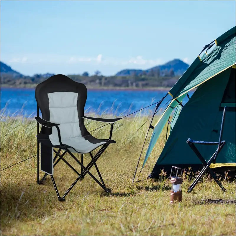 BukkitBow - Opvouwbare Campingstoel - Oxford Doek en IJzer - Comfortabel en Ruimtebesparend - Max 150 kg Belasting - Met Bekerhouder en Zijvak