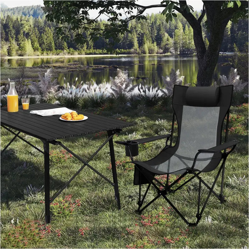 BukkitBow – Opvouwbare Campingstoel – Oxford Stof – Gepoedercoat Metaal – Mesh Stof – Verstelbare Rugleuning – Draagbaar