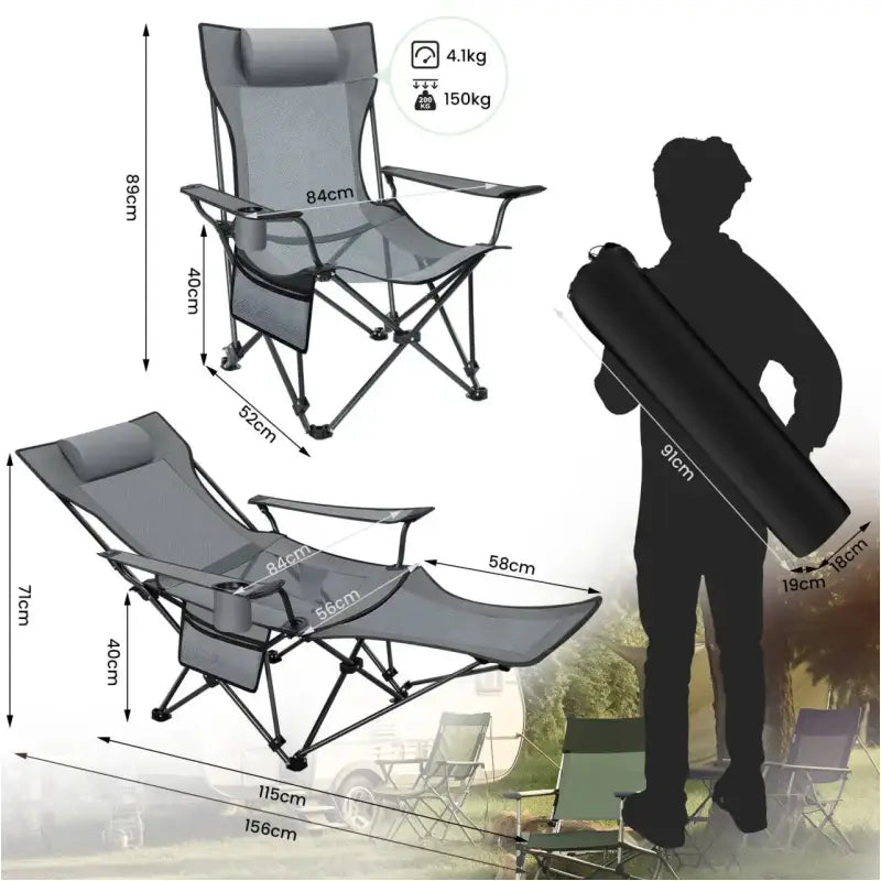 BukkitBow – Opvouwbare Campingstoel – Oxford Stof – Gepoedercoat Metaal – Mesh Stof – Verstelbare Rugleuning – Draagbaar