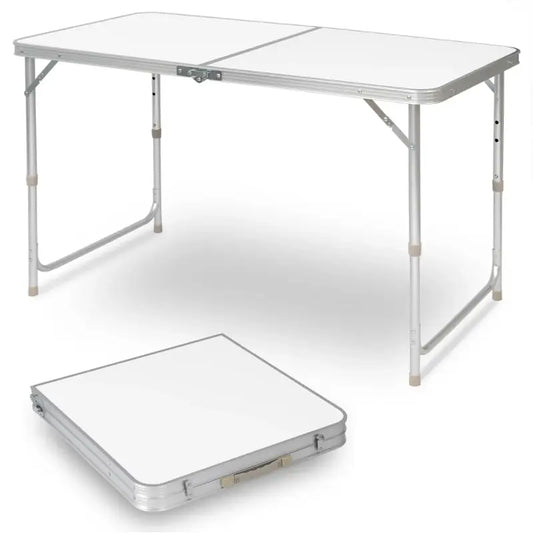 BukkitBow - Opvouwbare Campingtafel - Aluminium Frame met MDF Blad - Verstelbaar in Hoogte - 30kg Laadvermogen - Draagbaar Handvat - 120x(55-70)x60cm