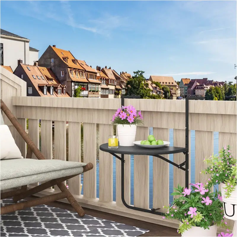 BukkitBow - Opvouwbare Hangende Balkontafel - 10kg Gewichtscapaciteit - In Hoogte Verstelbaar - met Bekerhouders - Weerbestendig - 60x(74-84.5)x62cm