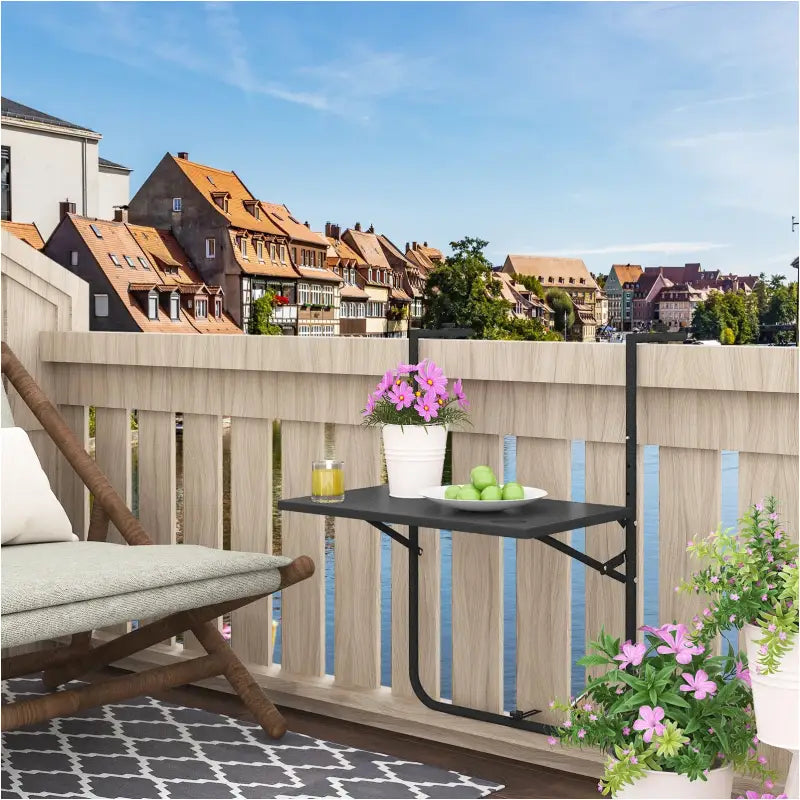 BukkitBow - Opvouwbare Hangende Balkontafel - PE en Metaal - 0kg Gewichtscapaciteit - Verstelbaar en Ruimtebesparend Design - 60x(74-84,5)x57cm