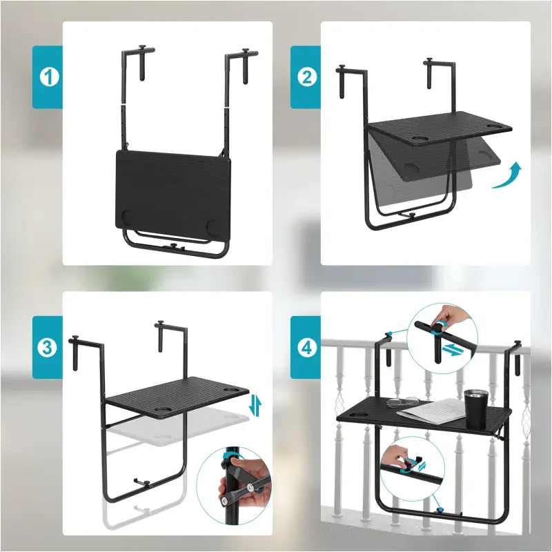 BukkitBow - Opvouwbare Hangende Balkontafel - PE en Metaal - 0kg Gewichtscapaciteit - Verstelbaar en Ruimtebesparend Design - 60x(74-84,5)x57cm