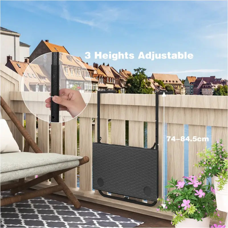 BukkitBow - Opvouwbare Hangende Balkontafel - PE en Metaal - 0kg Gewichtscapaciteit - Verstelbaar en Ruimtebesparend Design - 60x(74-84,5)x57cm