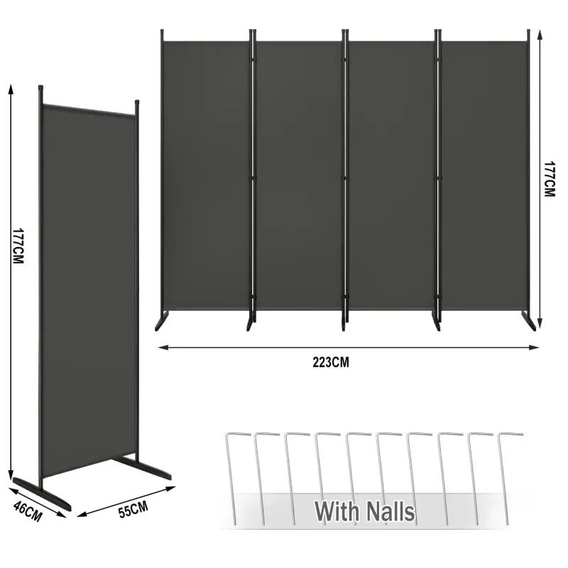 BukkitBow - Opvouwbare Kamer Verdeler / Kamerscherm met 4 Panelen - 167x177cm of 223x177cm - Donkergrijs