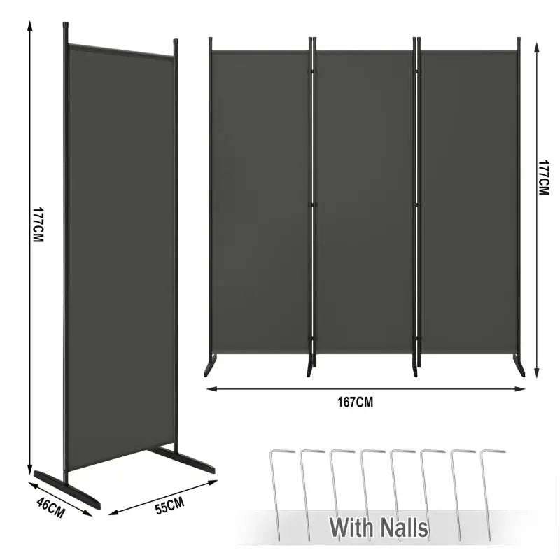 BukkitBow - Opvouwbare Kamer Verdeler / Kamerscherm met 4 Panelen - 167x177cm of 223x177cm - Donkergrijs