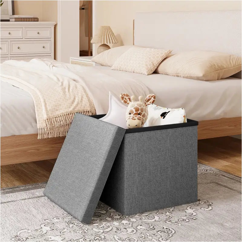 BukkitBow - Opvouwbare Opbergkruk met Gewatteerde Zitting - Linnen/MDF/Schuim - 20L of 37L Capaciteit