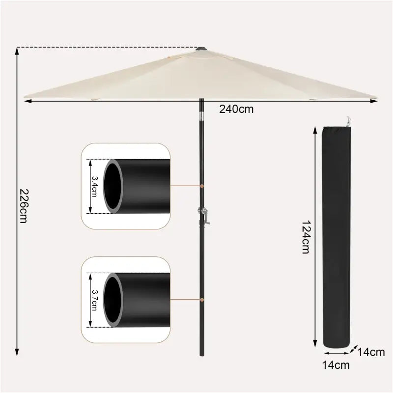 BukkitBow - Parasol - UV-Bestendig - Strandparasol - 45° Buigbaar - met Handslinger - Zeshoekig