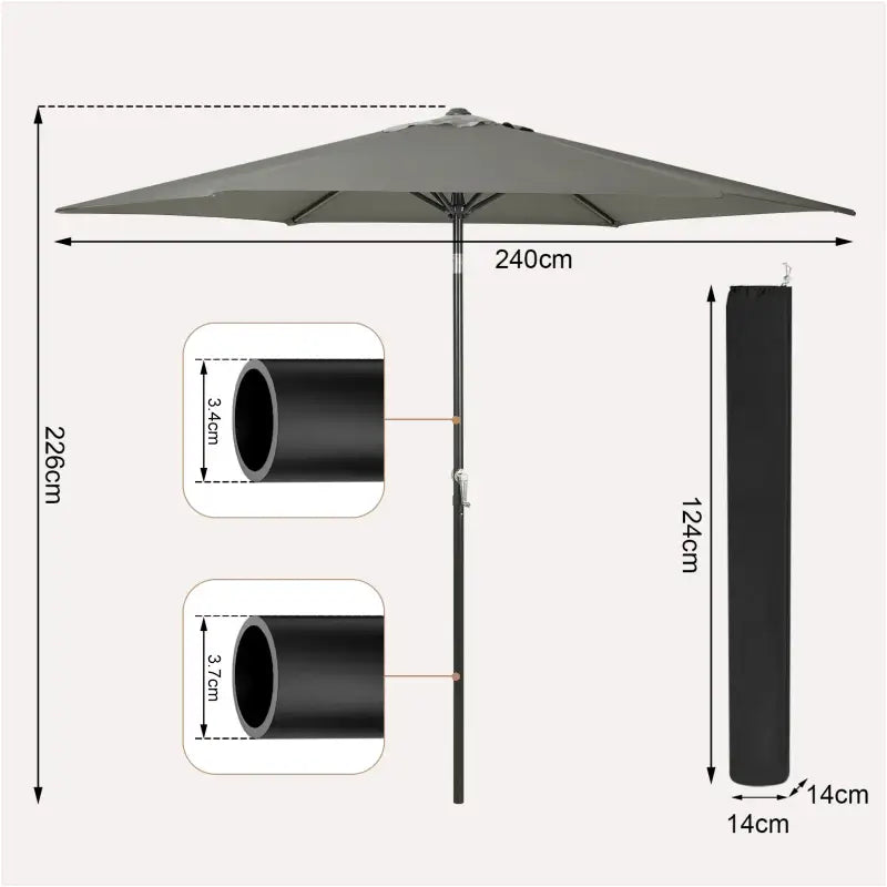 BukkitBow - Parasol - UV-Bestendig - Strandparasol - 45° Buigbaar - met Handslinger - Zeshoekig