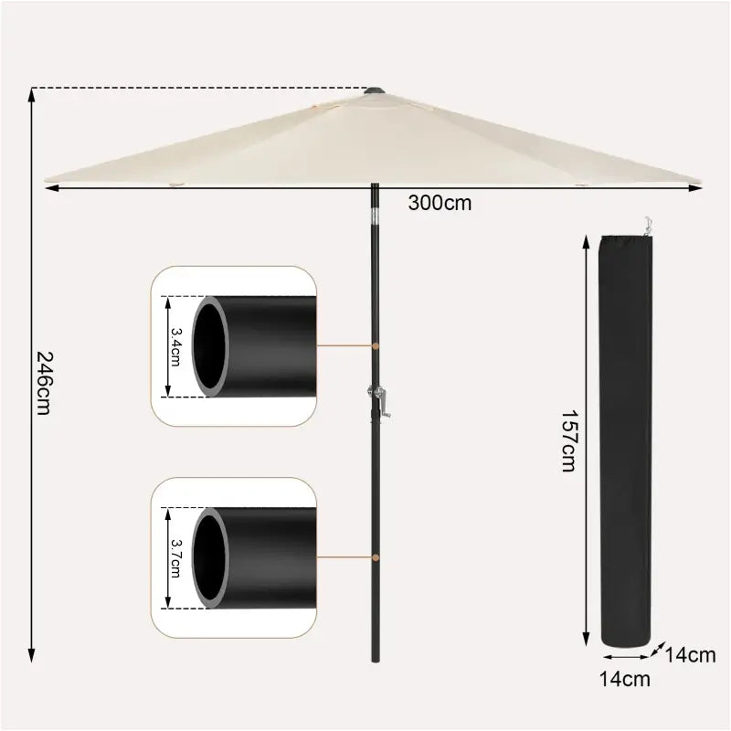 BukkitBow - Parasol - UV-Bestendig - Strandparasol - 45° Buigbaar - met Handslinger - Zeshoekig