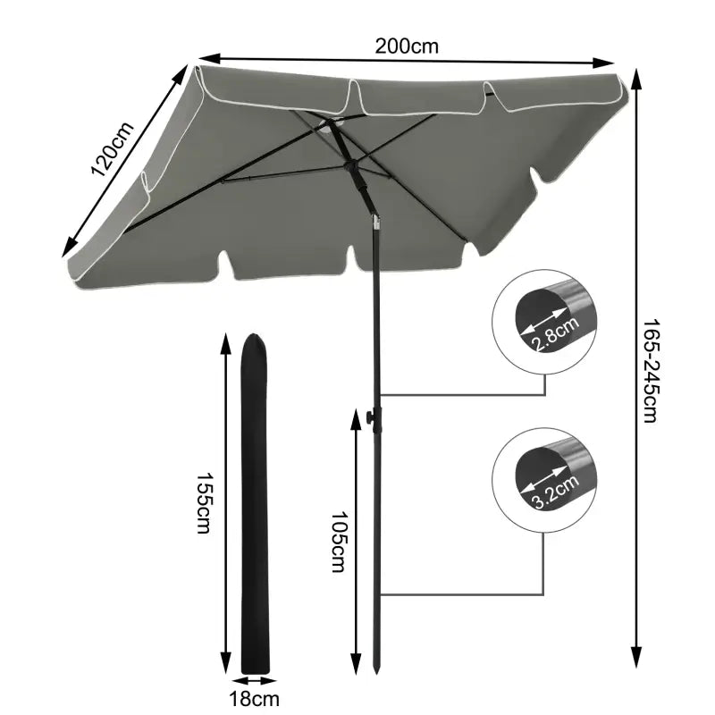 BukkitBow - Parasol - UV-Bestendig - Strandparasol - 45° Buigbaar - Waterdicht - 200x120 cm