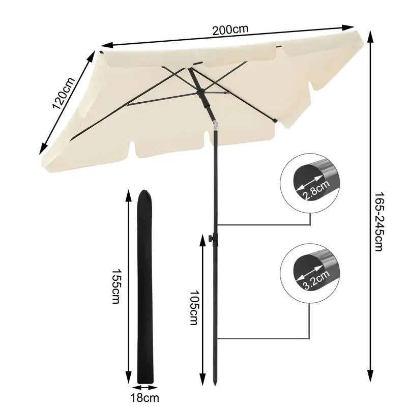 BukkitBow - Parasol - UV-Bestendig - Strandparasol - 45° Buigbaar - Waterdicht - 200x120 cm