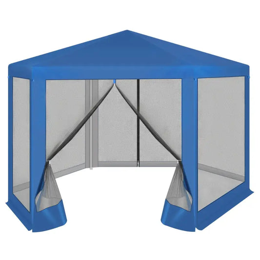 BukkitBow - Partytent met Hor Zijwanden – Zeshoekige Tent Opvouwbaar – Zonbestendig met Vliegenhor – Tuinpaviljoen 380 x 360 cm – Blauw
