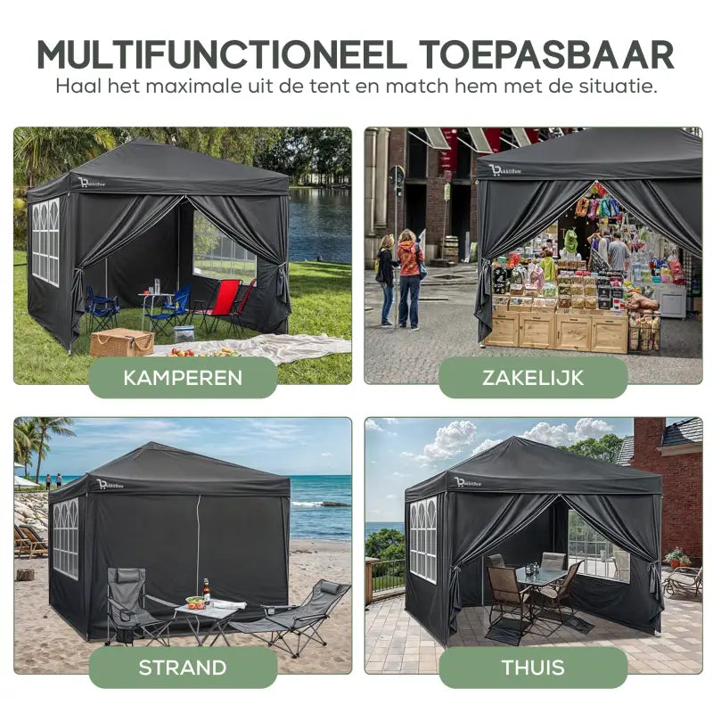 BukkitBow - Partytent met Zijwanden – Opvouwbare Tent – Waterdicht en Weersbestendig – Tuinpaviljoen - 300 x 300 cm