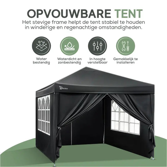 BukkitBow - Partytent met Zijwanden – Opvouwbare Tent – Waterdicht en Weersbestendig – Tuinpaviljoen - 300 x 300 cm