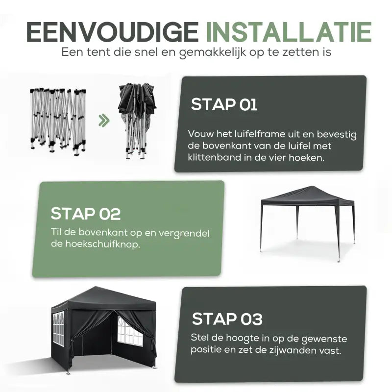 BukkitBow - Partytent met Zijwanden – Opvouwbare Tent – Waterdicht en Weersbestendig – Tuinpaviljoen - 300 x 300 cm