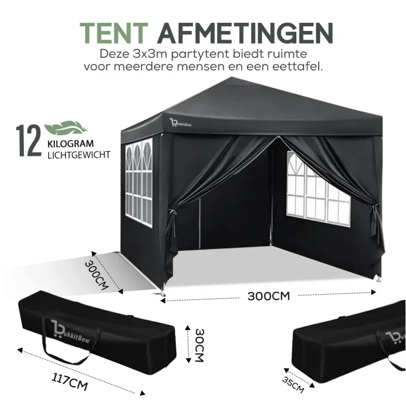 BukkitBow - Partytent met Zijwanden – Opvouwbare Tent – Waterdicht en Weersbestendig – Tuinpaviljoen - 300 x 300 cm
