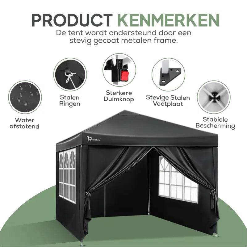BukkitBow - Partytent met Zijwanden – Opvouwbare Tent – Waterdicht en Weersbestendig – Tuinpaviljoen - 300 x 300 cm