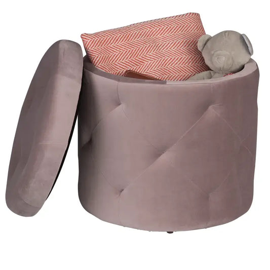 BukkitBow - Poef / Kruk met Fluweel Zitting - Comfortabele Poef - Grote Opbergruimte - Praktisch en Elegant - 39.5x40CM