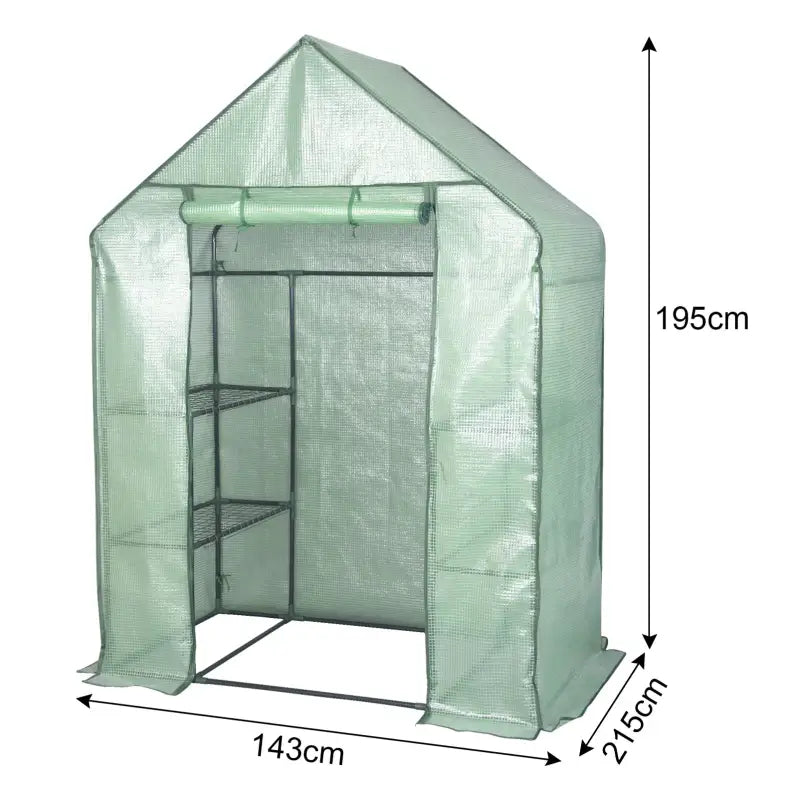 BukkitBow – Polytunnel Tuinkas – Winterproof Tunnel voor Groenten Teelt – Compacte Tuinkas met Groot Luik en 3 Bloemen Planken - 143x215x195CM