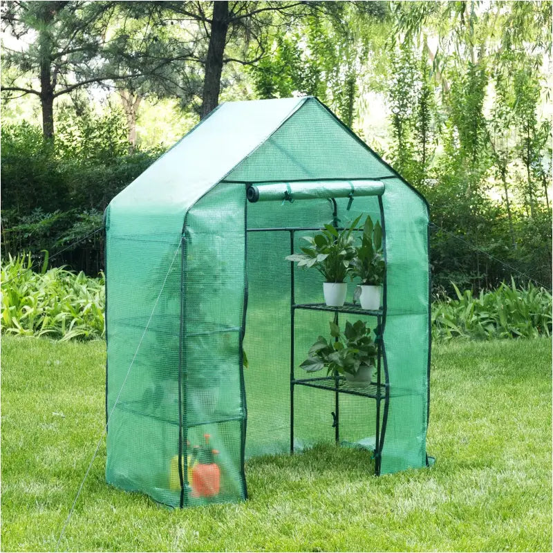 BukkitBow – Polytunnel Tuinkas – Winterproof Tunnel voor Groenten Teelt – Compacte Tuinkas met Groot Luik en 3 Bloemen Planken - 143x73x195CM